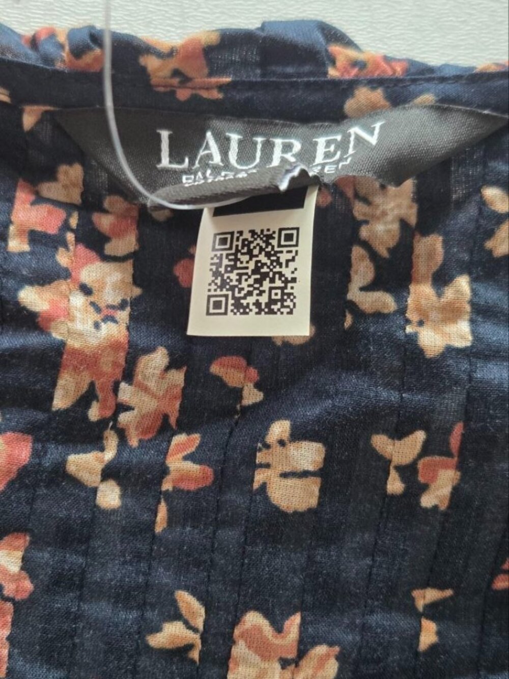 $145 Lauren Ralph Lauren Floral Cotton Voile Puff-Sleeve Blouse Navy Size XL - Picture 8 of 13